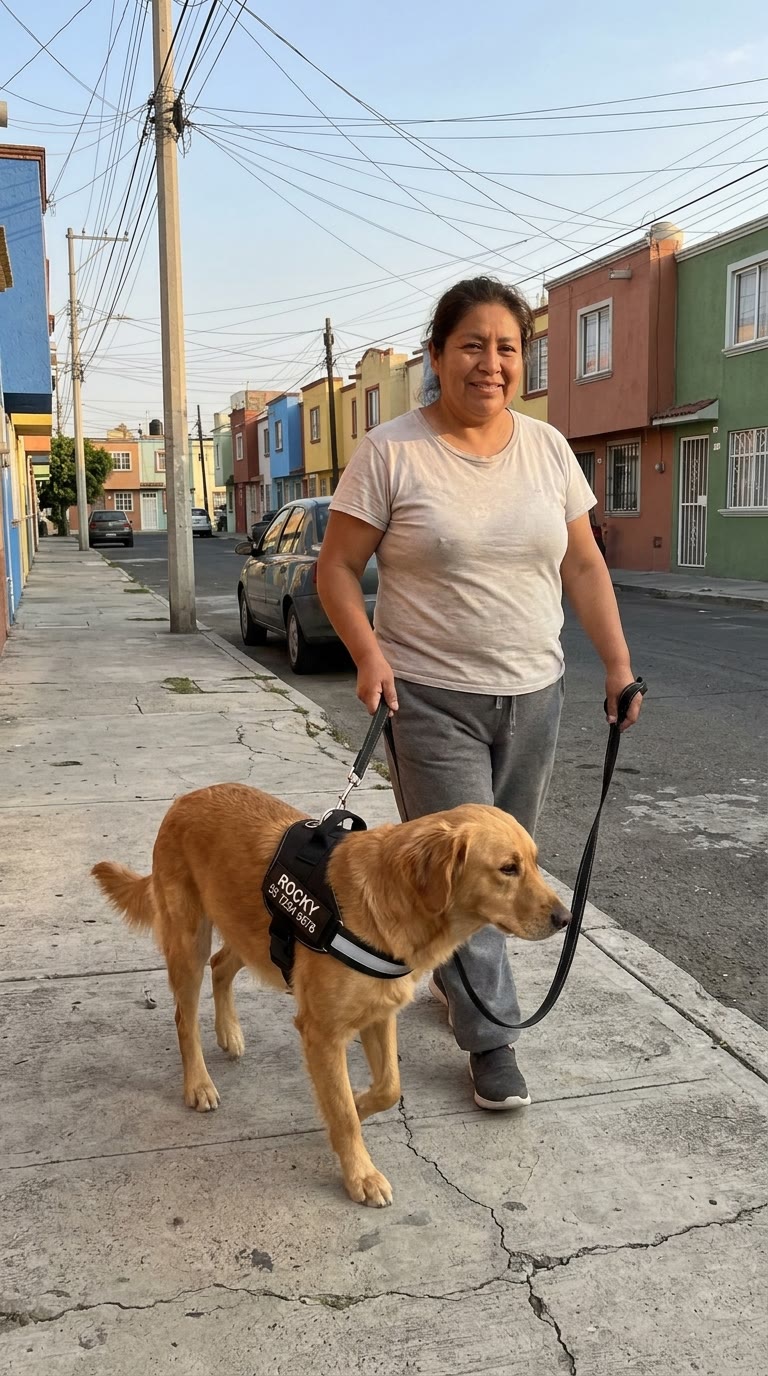 Señora paseando a su perro con el arnés Nivora