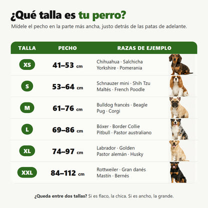 Guía de tallas del arnés Nivora en centímetros