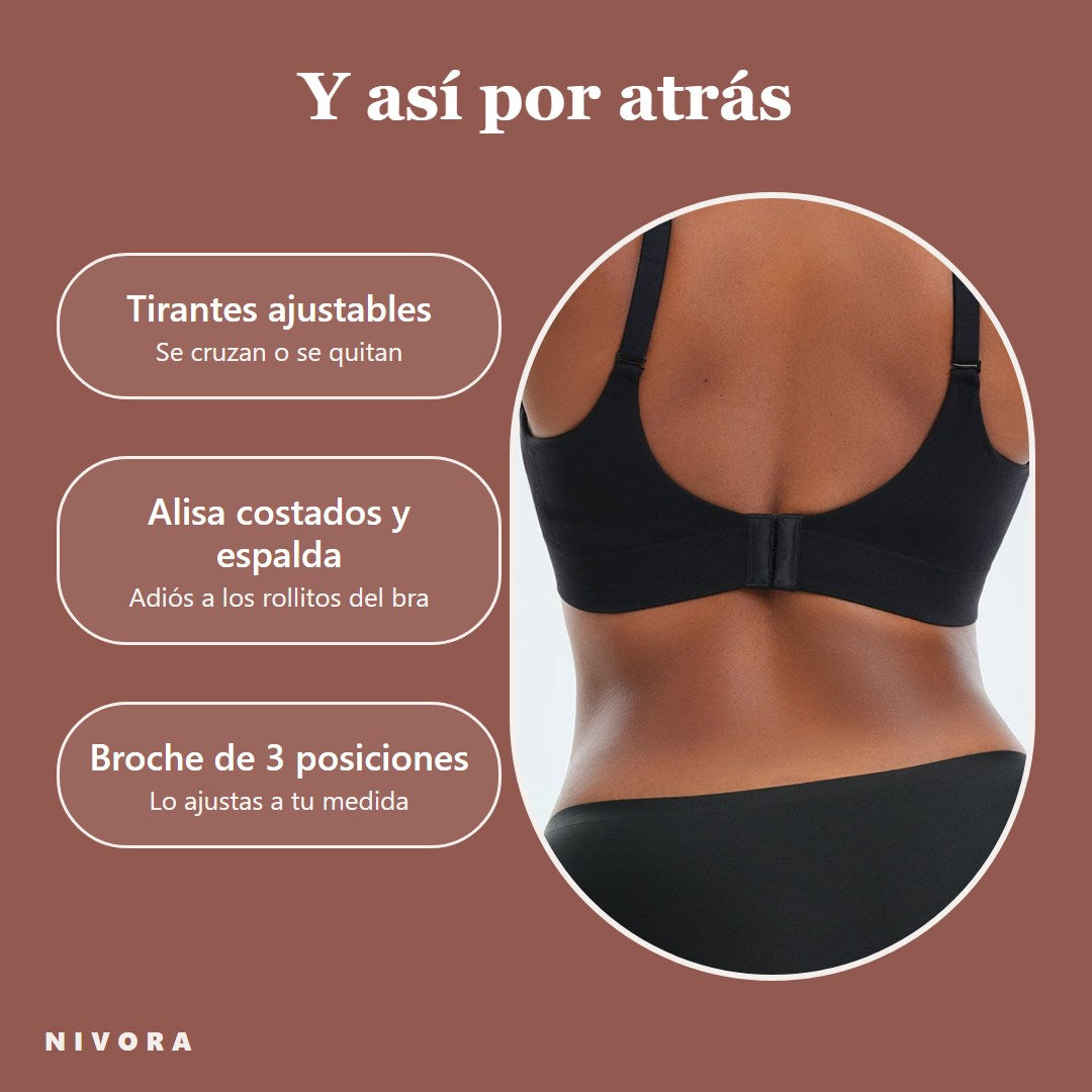 El bra Nivora por atrás: tirantes ajustables y broche de 3 posiciones