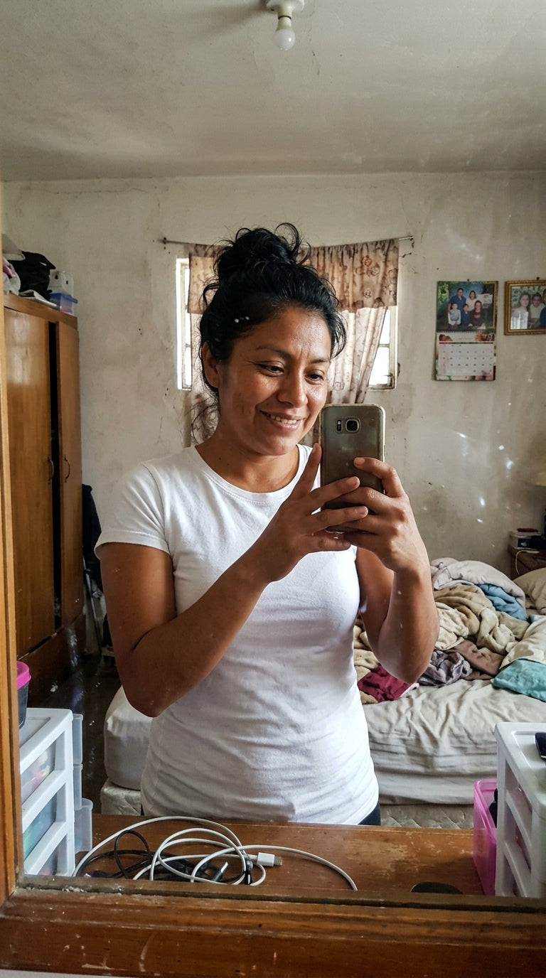 Clienta de Nivora con su bra sin varilla debajo de la blusa