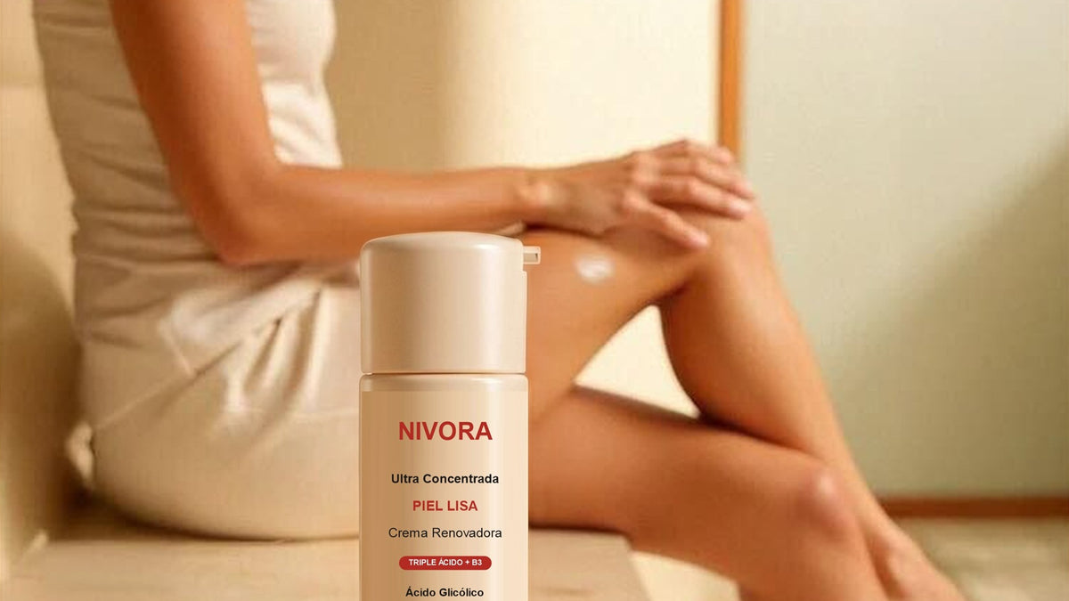 Mujer aplicandose la crema Nivora en la pierna