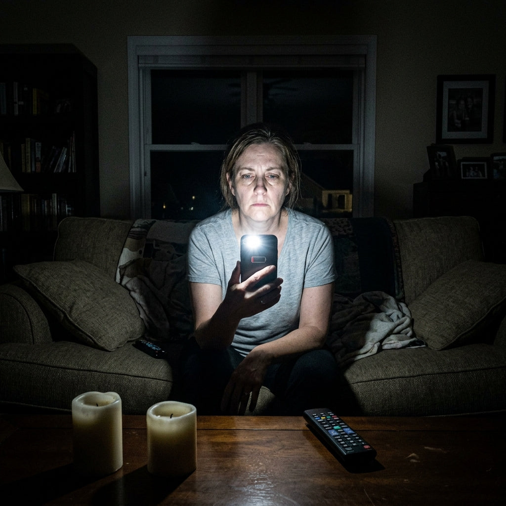 Using a phone flashlight during a blackout