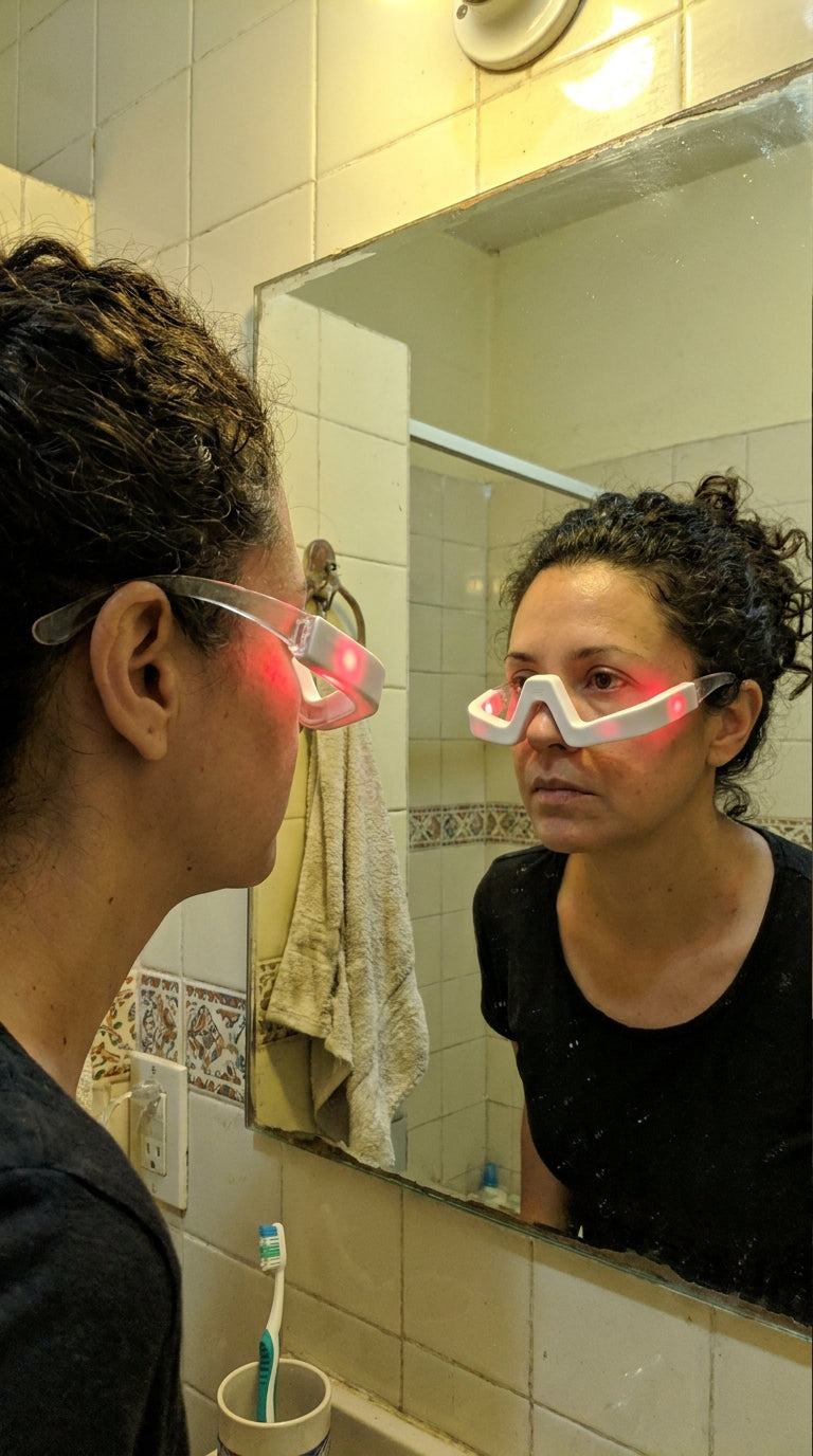 Mujer usando Nivora RevitalEyes en su cocina