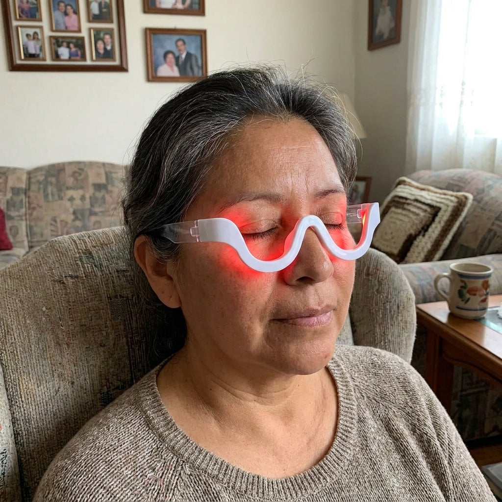 Mujer descansando con Nivora RevitalEyes puesto