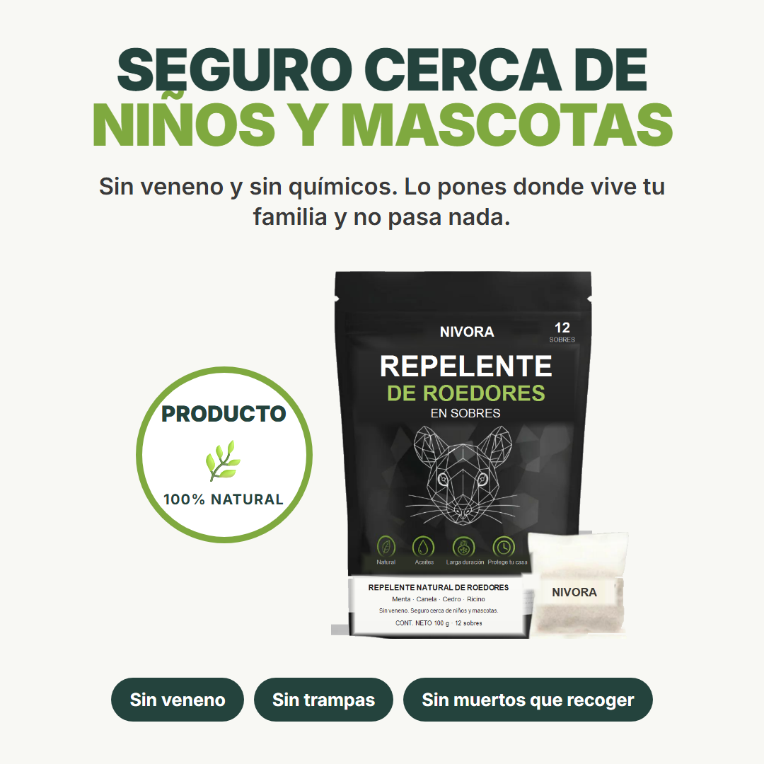 Seguro cerca de ninos y mascotas, sin veneno
