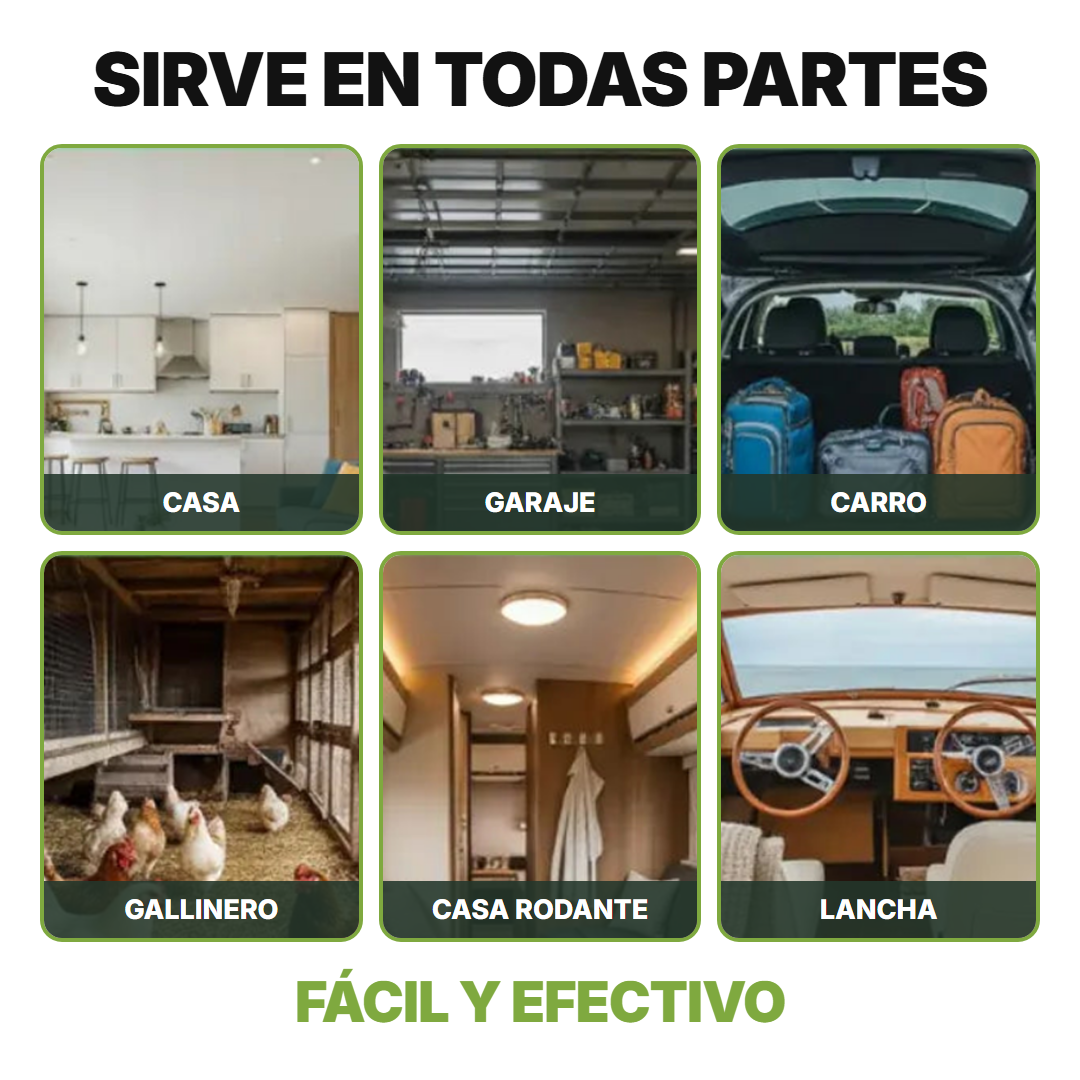 Sirve en casa, garaje, carro, gallinero, casa rodante y bodega