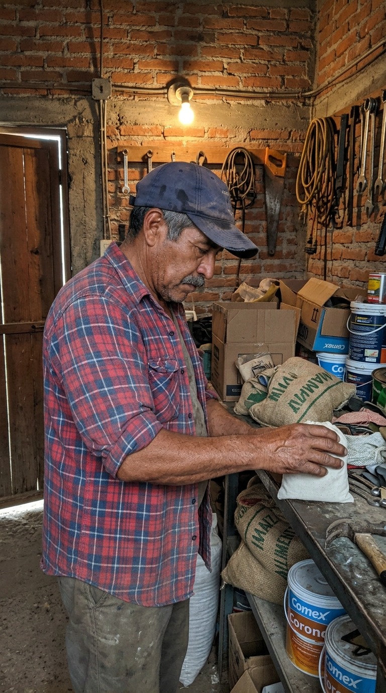Senor poniendo un sobre repelente en la bodega
