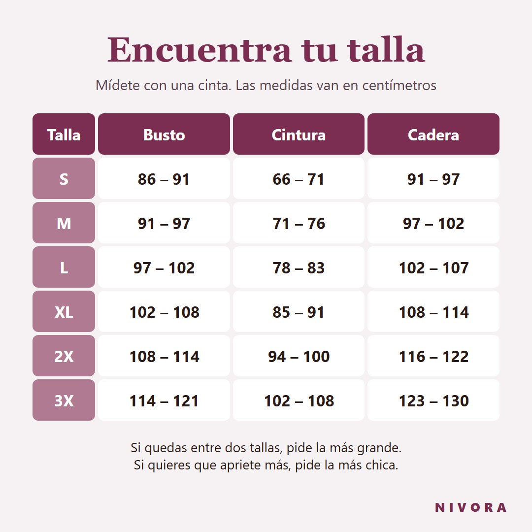 Guía de tallas del traje sauna Nivora