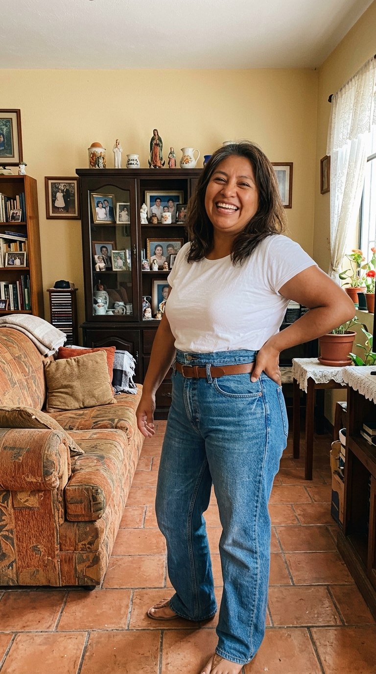 Clienta con jeans a la cintura